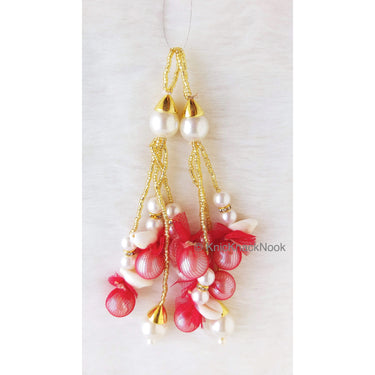Tassels of Pearl And Cowrie Conch Shell, Pearls And Gold Beads With Net, Indian Tassels